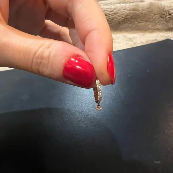 14k Solid Rose Gold and Natural Diamonds Huggie Hoop - single - Picture 7 of 9